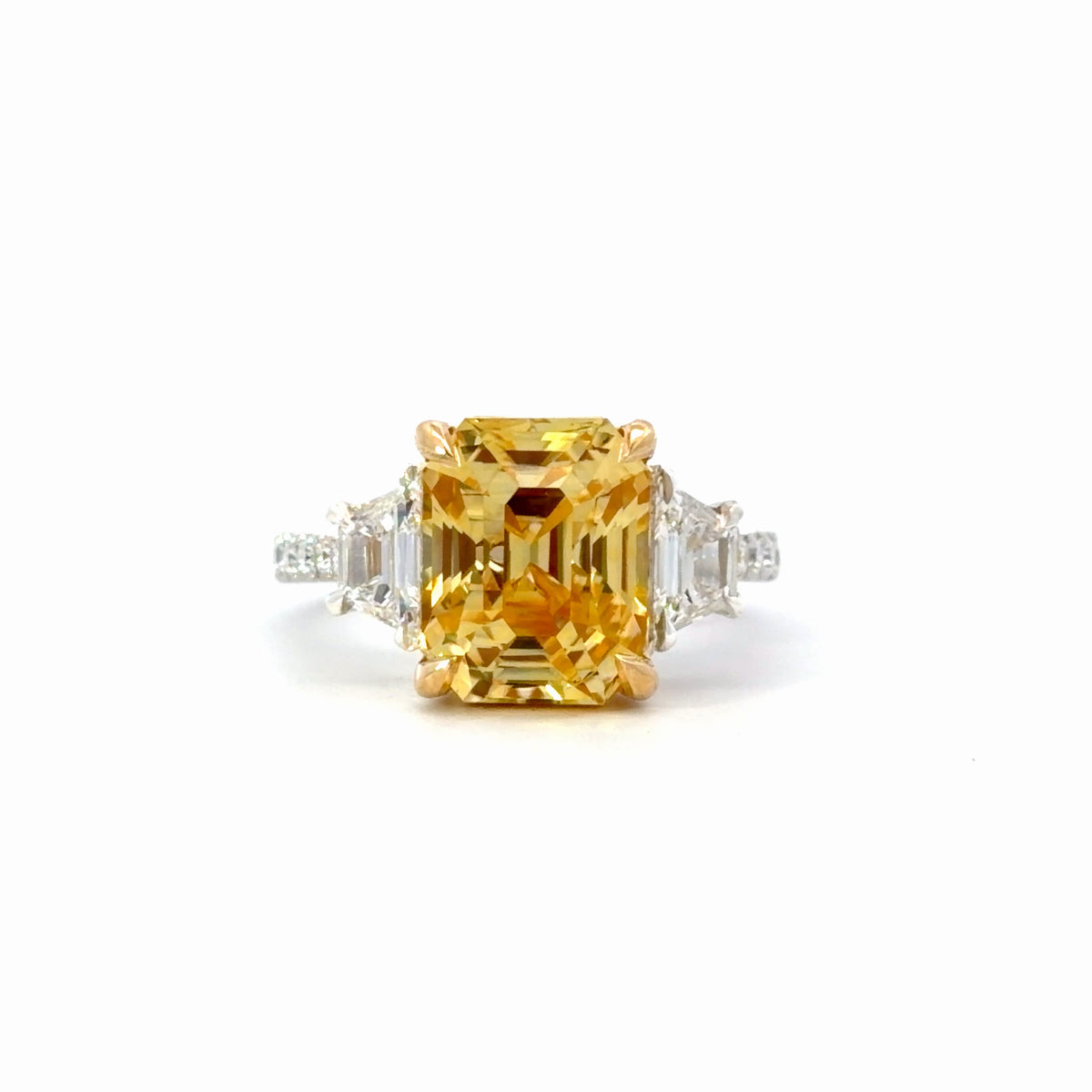 Certified Natural emerald cut yellow sapphire Cocktail Ring in White Gold