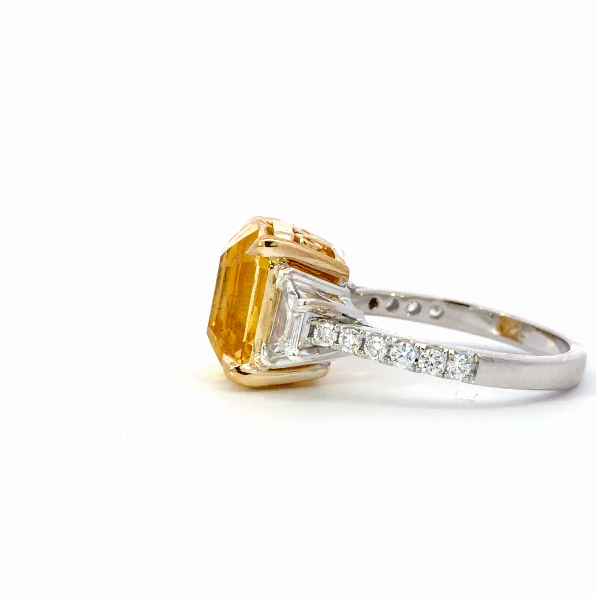 Certified Natural emerald cut yellow sapphire Cocktail Ring in White Gold
