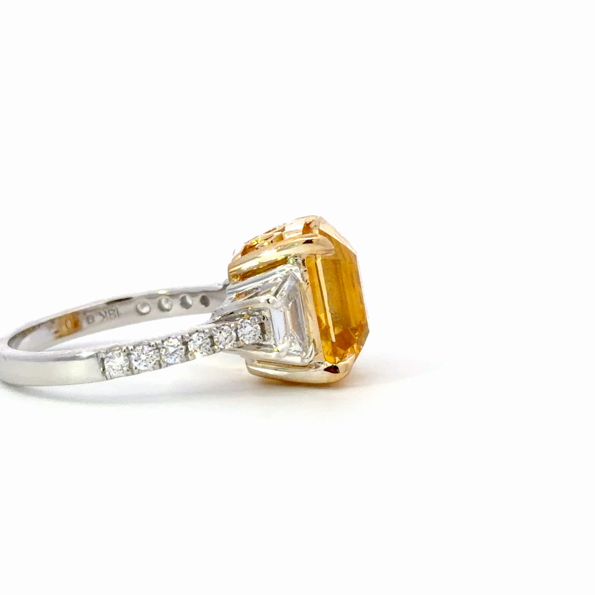 Certified Natural emerald cut yellow sapphire Cocktail Ring in White Gold