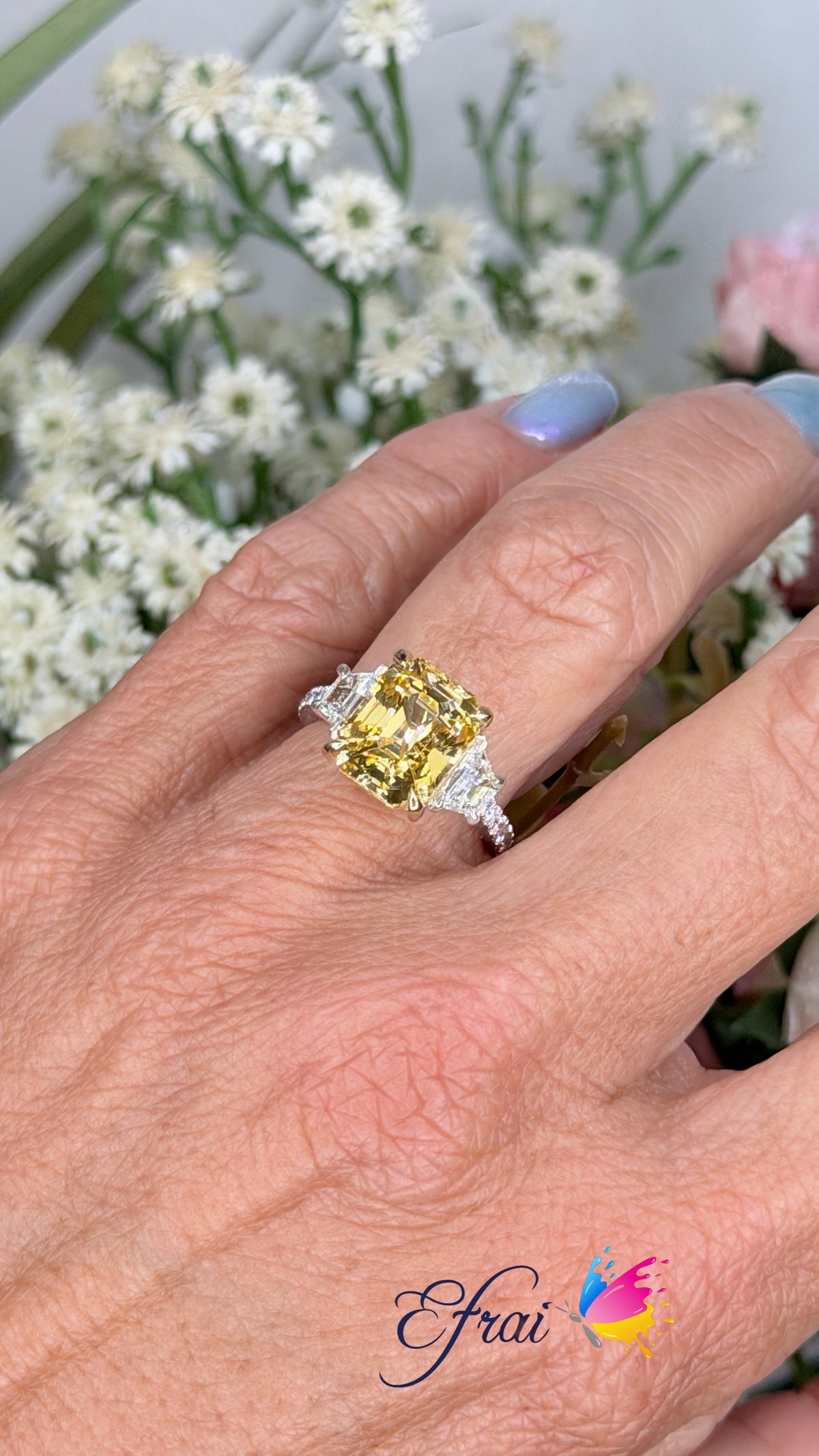 Certified Natural emerald cut yellow sapphire Cocktail Ring in White Gold