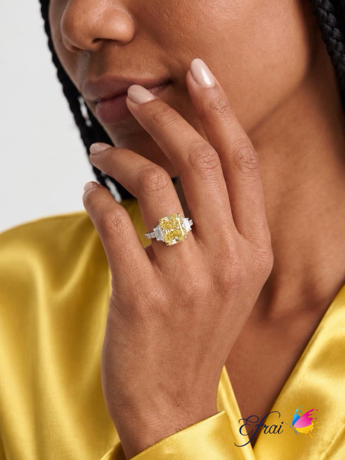 Certified Natural emerald cut yellow sapphire Cocktail Ring in White Gold