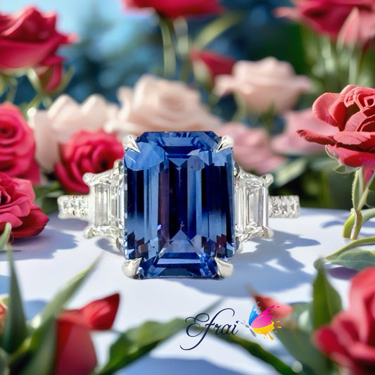 Natural Royal Blue Sapphire and Diamond Multistone Ring in White Gold