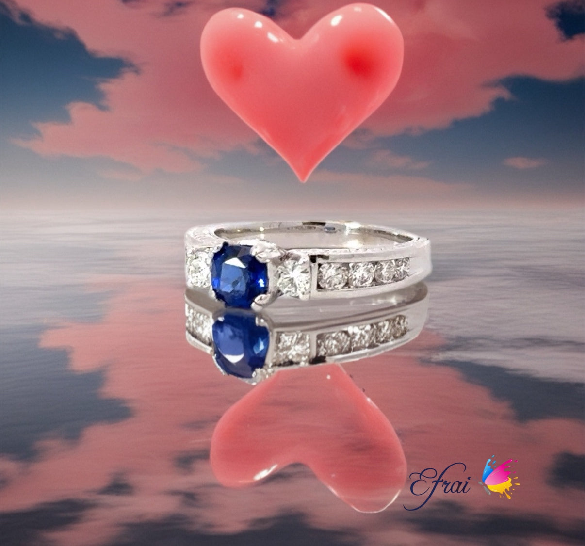 Natural blue sapphire and diamonds ring