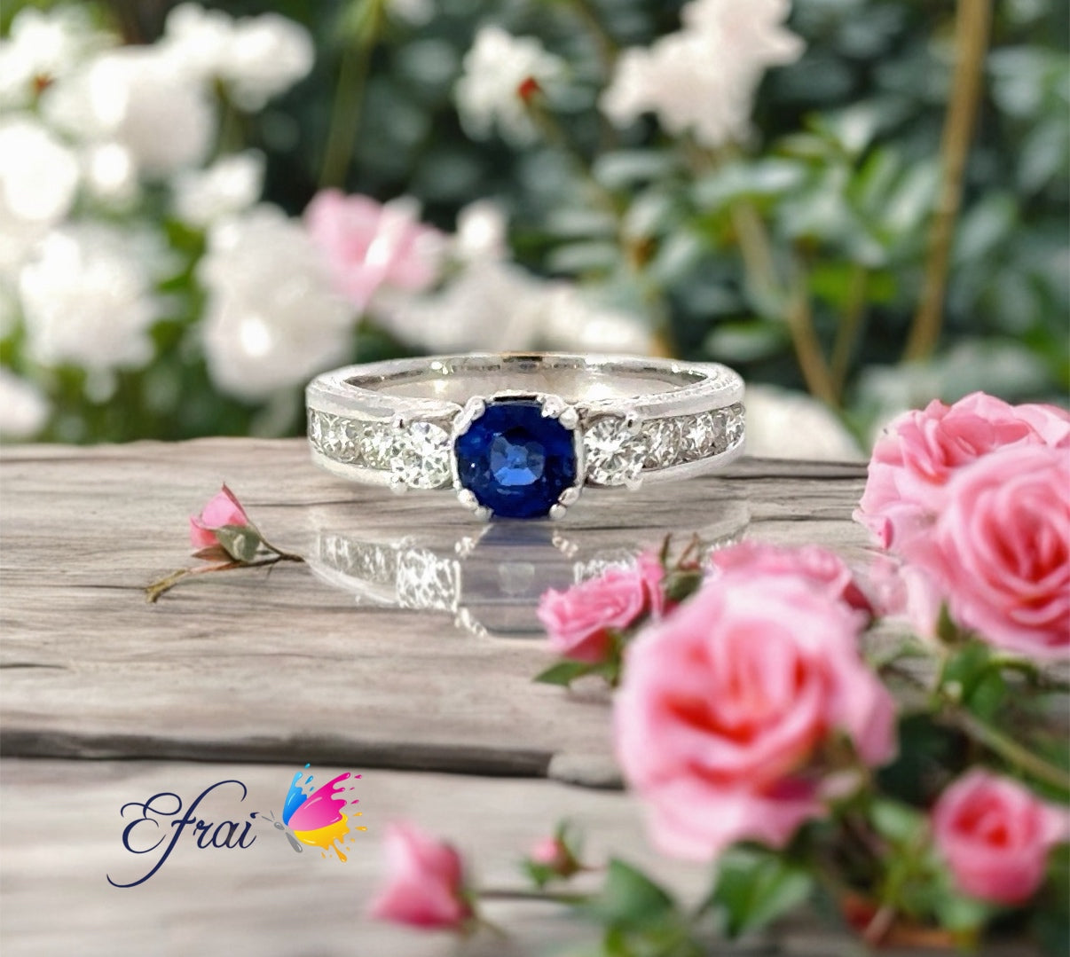 Natural blue sapphire and diamonds ring