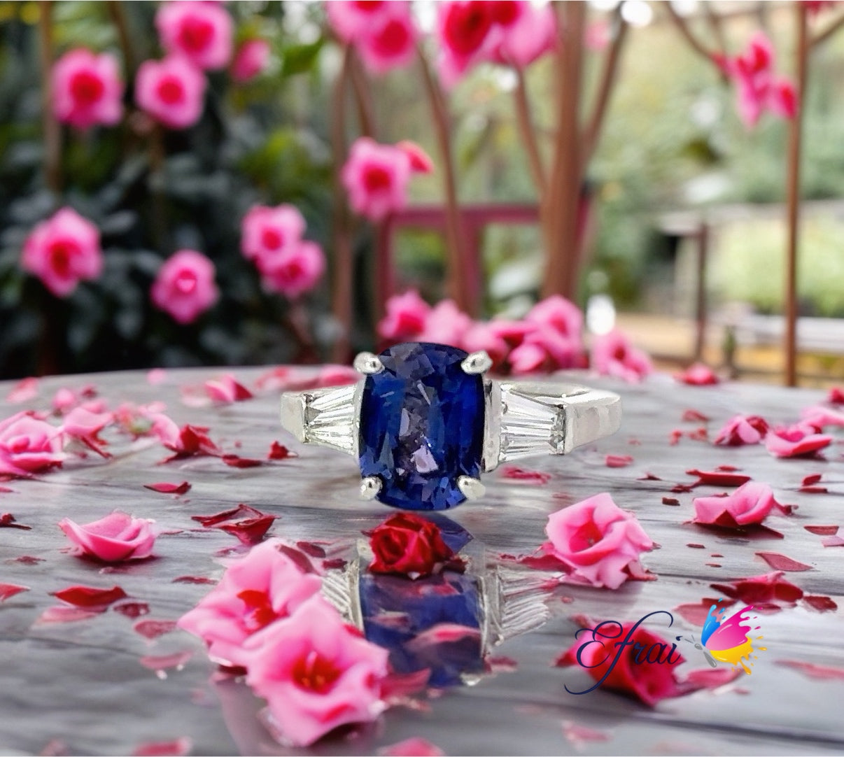 GIA certified natural Ceylon blue sapphire and diamonds ring