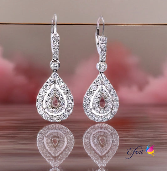 Gorgeous double pear shaped outlined diamonds earrings