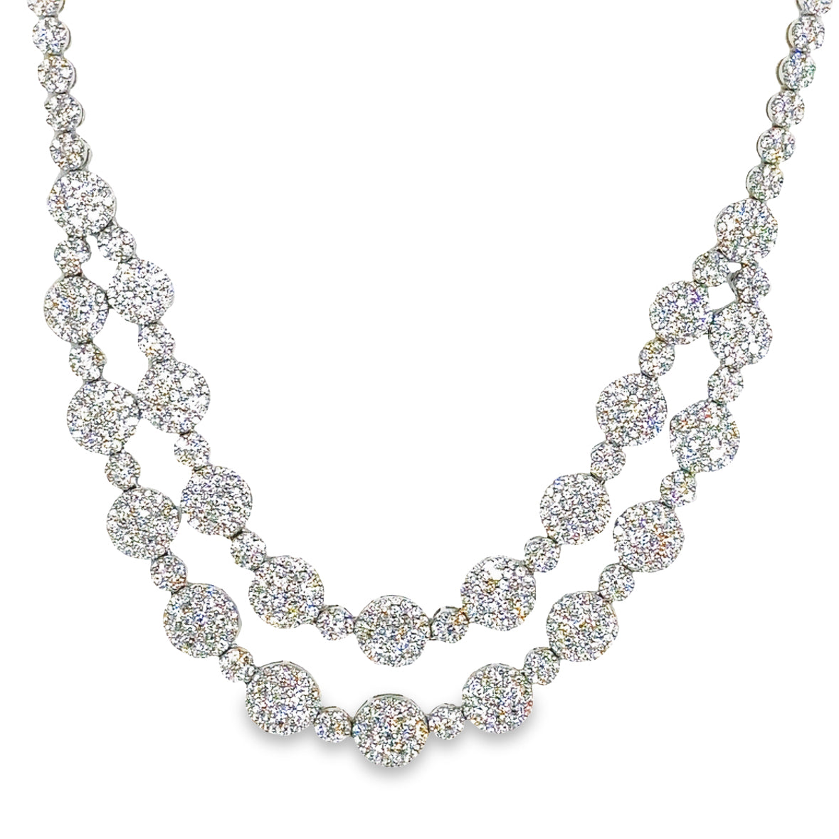 Dazzling Harmony: Double Lines Circles of Diamonds Necklace