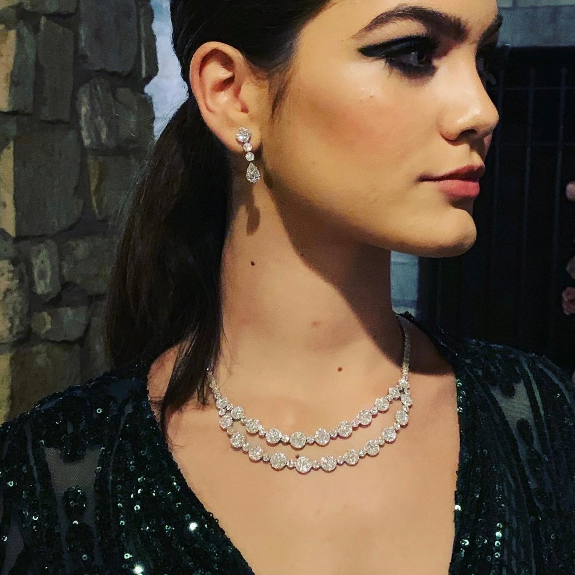 Dazzling Harmony: Double Lines Circles of Diamonds Necklace