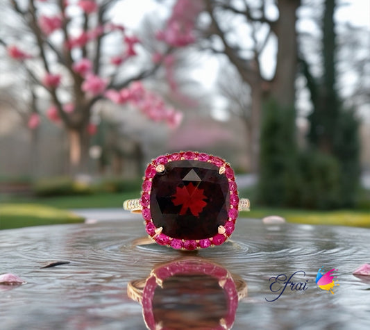 Gorgeous natural deep burgundy garnet diamonds ring