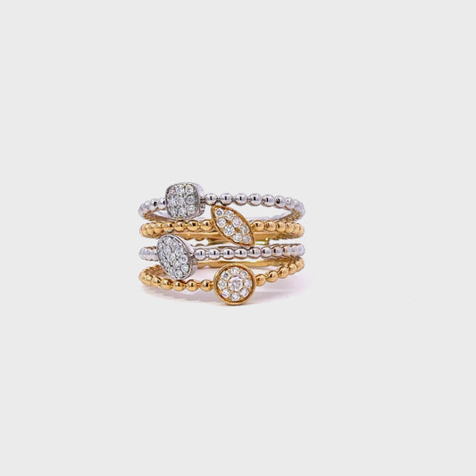 Beaded gold and diamonds shapes top ring